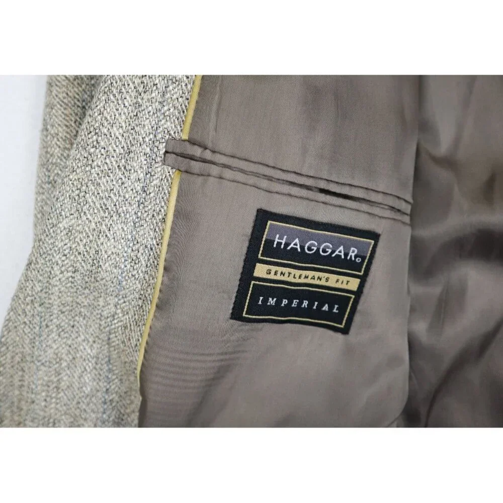 HAGGAR IMPERIAL - MEN'S BEIGE WOVEN BLAZER JACKET SPORT COAT - SIZE 42